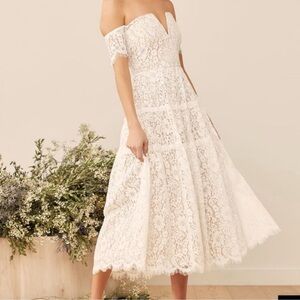 Lulu's White Lace Midi Dress